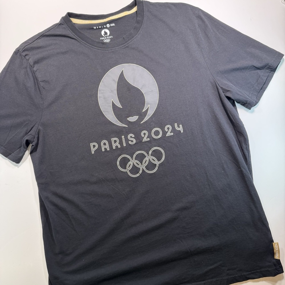 Official Olympics Tee Shirt Paris 2024 Black Gray Logo 2X Runs Small 100% Cotton